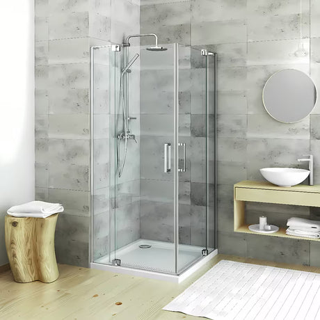Berėmės vienvėrės dušo durys Roth Elegant Neo Line 80 cm blizgaus chromo spalvos su skaidriu stiklu.