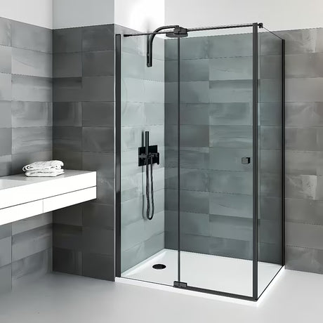 Dušo durų šoninė sienelė  Roth Elegant Neo Line 80 cm, juodos matinės apdailos