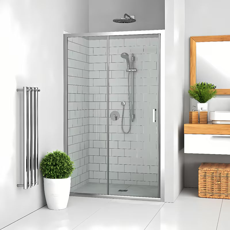 Slankiojančios dušo durys Roth Lega Line 130 cm, blizgaus chromo spalvos, su skaidriu stiklu