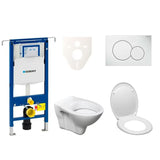Pakabinami WC komplektas S-Line Pro su moduliu Geberit Duofix, sėdyne ir baltu valdymo mygtuku