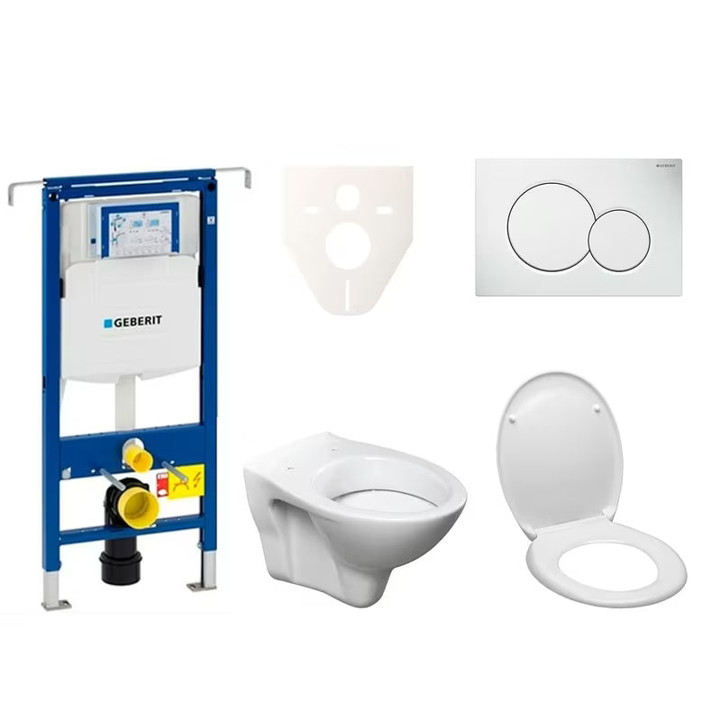 Pakabinami WC komplektas S-Line Pro su moduliu Geberit Duofix, sėdyne ir baltu valdymo mygtuku