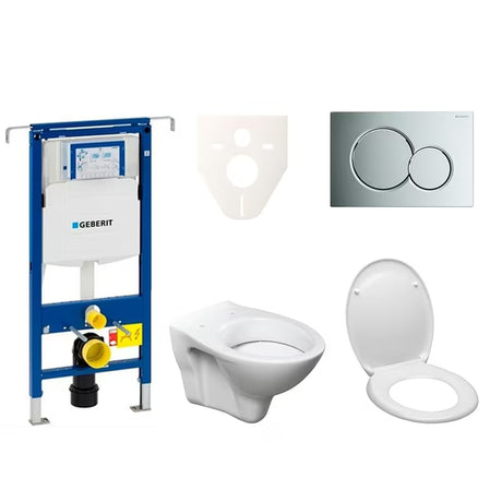 Pakabinami WC komplektas S-Line Pro su moduliu Geberit Duofix, mygtuku Sigma 01 ir duroplasto sėdyne.