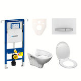 Pakabinami WC komplektas S-Line Pro su moduliu Geberit Duofix, sėdyne ir baltos spalvos valdymo mygtuku Sigma 50.