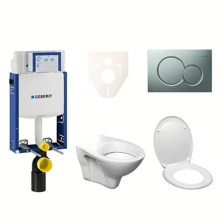 Pakabinami WC komplektas S-Line Pro su moduliu Geberit Kombifix, mygtuku Sigma 01 matinis chromas ir sėdyne