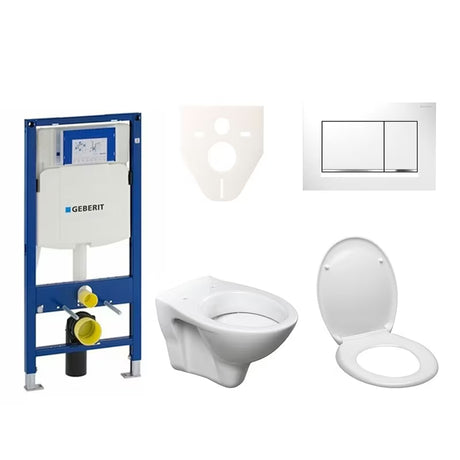 Pakabinami WC komplektas S-Line Pro su moduliu Geberit Duofix, sėdyne, mygtuku Sigma 30 ir garso izoliacijos tarpine.