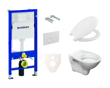 Pakabinami WC komplektas S-Line Pro su moduliu Geberit Duofix, sėdyne URBAN ir baltu mygtuku Delta 21