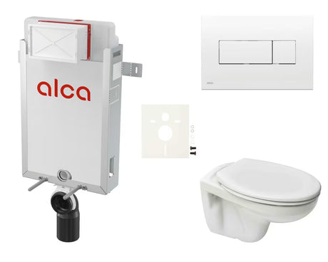 Pakabinami WC komplektas S-Line Pro su įmūrijamu moduliu ir bakeliu Alca, minimalistinio dizaino