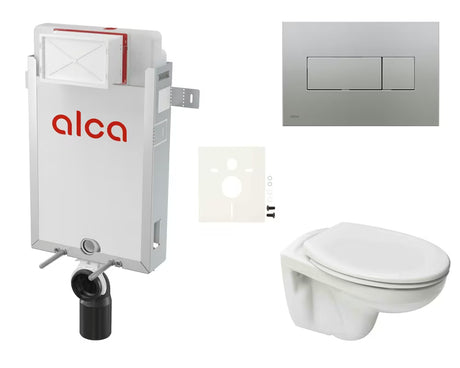Pakabinami WC komplektas S-Line Pro su įmūrijamu moduliu, bakeliu Alca ir matinio chromo nuleidimo mygtuku