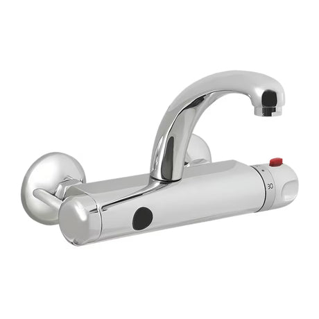 Chromuotas sieninė termostatinė praustuvo maišytuvas Sanela Chrome su jutikliu su pasukamu snapu.