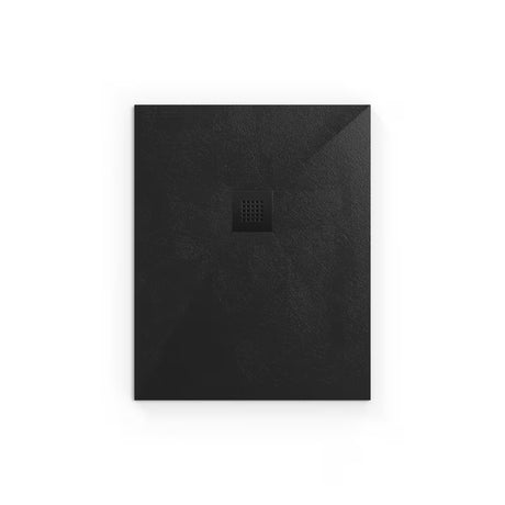 Juodas stačiakampis dušo padėklas SAT Alek 100x80 cm iš lieto marmuro, žemo profilio