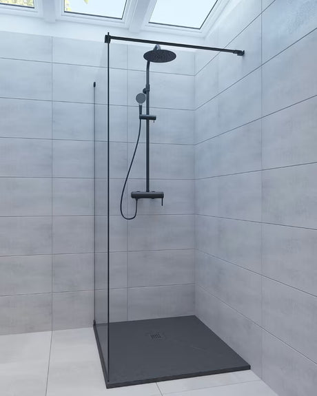 Juodas stačiakampis dušo padėklas SAT Alek 100x80 cm iš lieto marmuro, žemo profilio