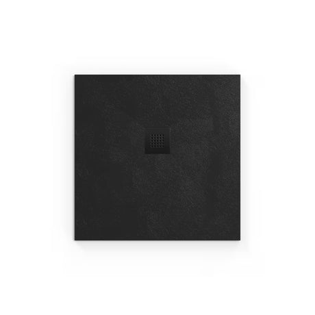 Juodas kvadratinis dušo padėklas SAT Alek 80x80 cm iš lieto marmuro, žemo profilio