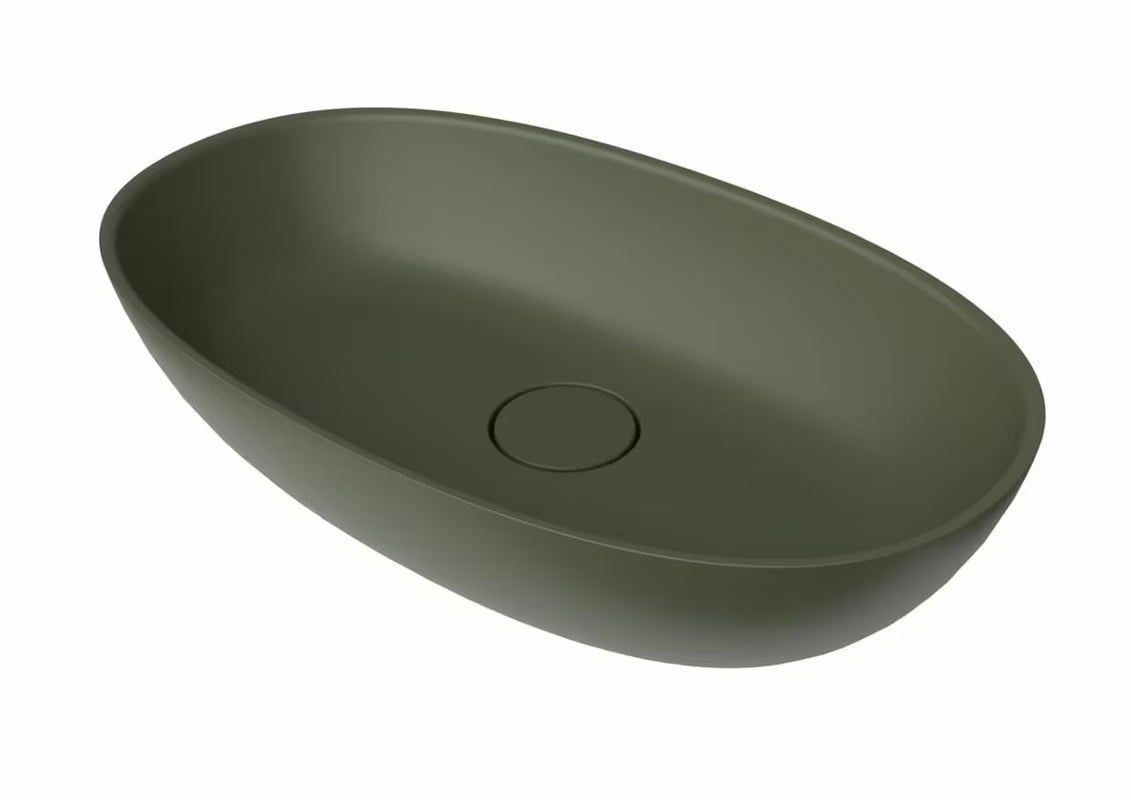 Žali pastatomas ant stalviršio praustuvas SAT Aula 60x36 cm iš lieto marmuro be perpylimo