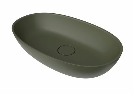 Žali pastatomas ant stalviršio praustuvas SAT Aula 60x36 cm iš lieto marmuro be perpylimo