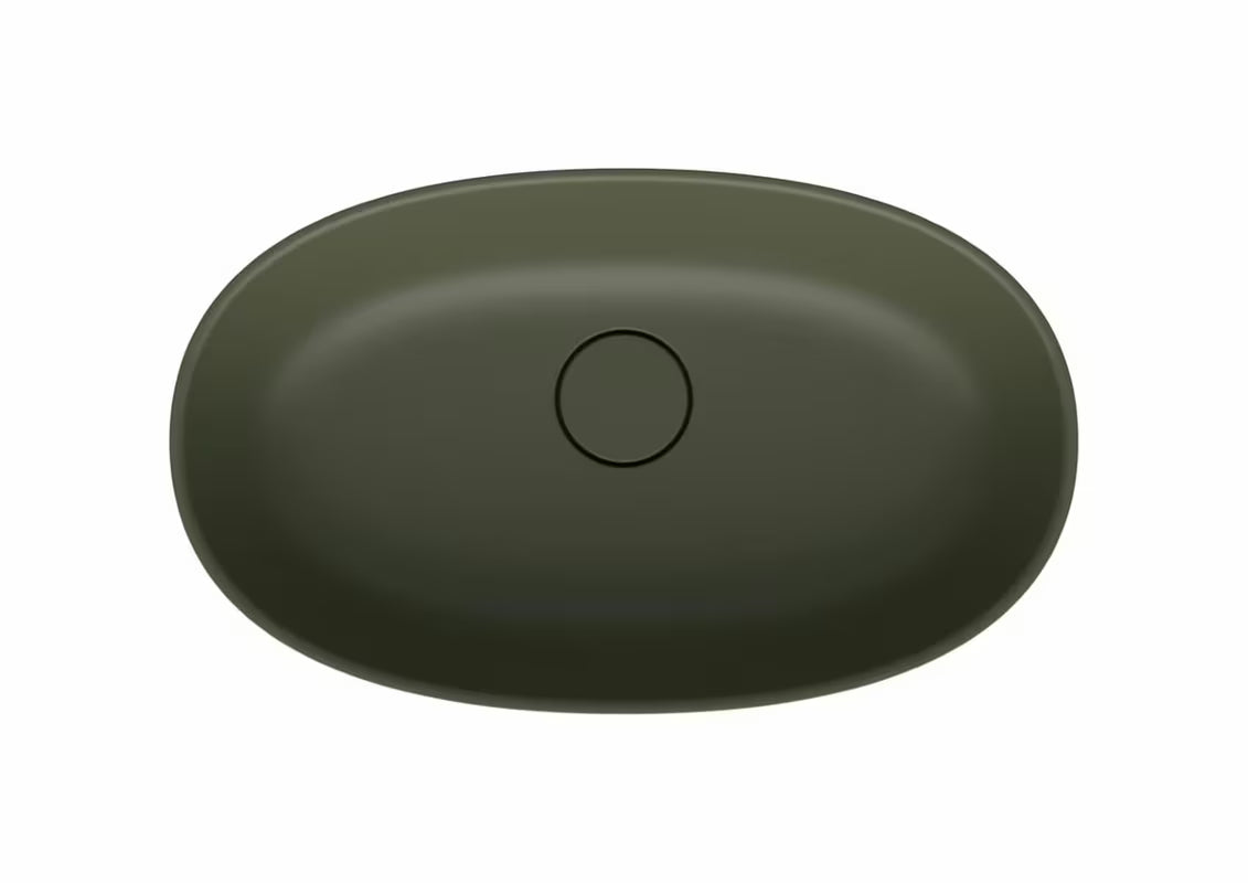 Žali pastatomas ant stalviršio praustuvas SAT Aula 60x36 cm iš lieto marmuro be perpylimo