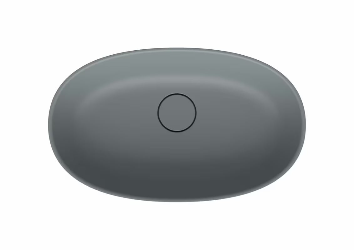 Šviesiai pilki pastatomas ant stalviršio praustuvas SAT Aula 60x36 cm iš lieto marmuro be perpylimo