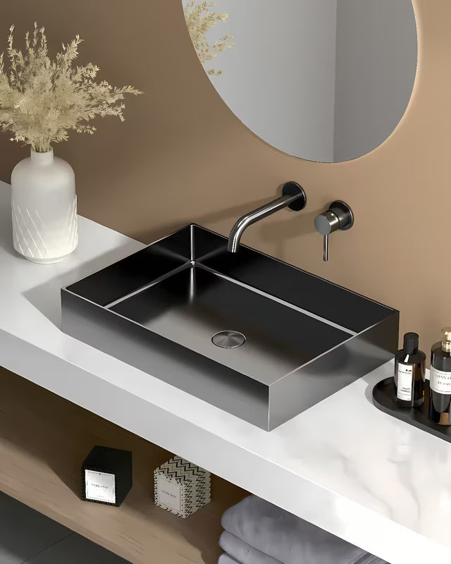 SAT Aurum pastatomas ant stalviršio praustuvas iš nerūdijančio plieno, spalva gun metal, 55 x 38 cm.