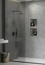 Įleidžiama lentynėlė SAT Aurum, spalva gun metal, iš 304 nerūdijančio plieno pro moderniam vonios kambariui