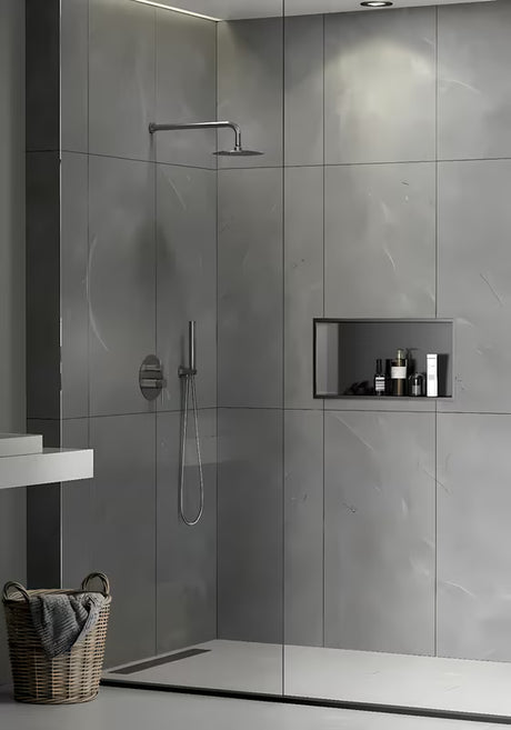 Dušo niša SAT Aurum iš 304 nerūdijančio plieno, spalva gun metal, su rėmeliu