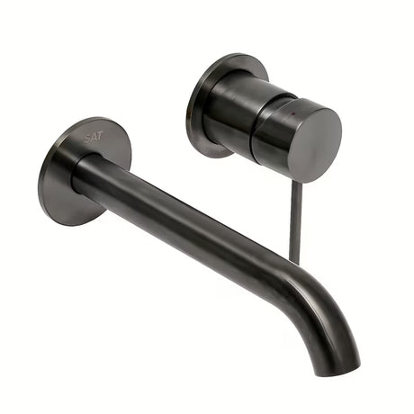 Potinkinė svirtinis praustuvo maišytuvas SAT Aurum, šlifuoto gun metal apdailos, apvalaus dizaino.