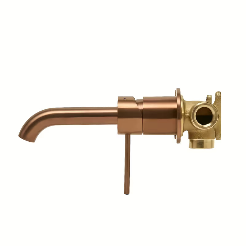 Potinkinė praustuvo maišytuvas SAT Aurum rose gold brushed apdailos, apvalaus dizaino.