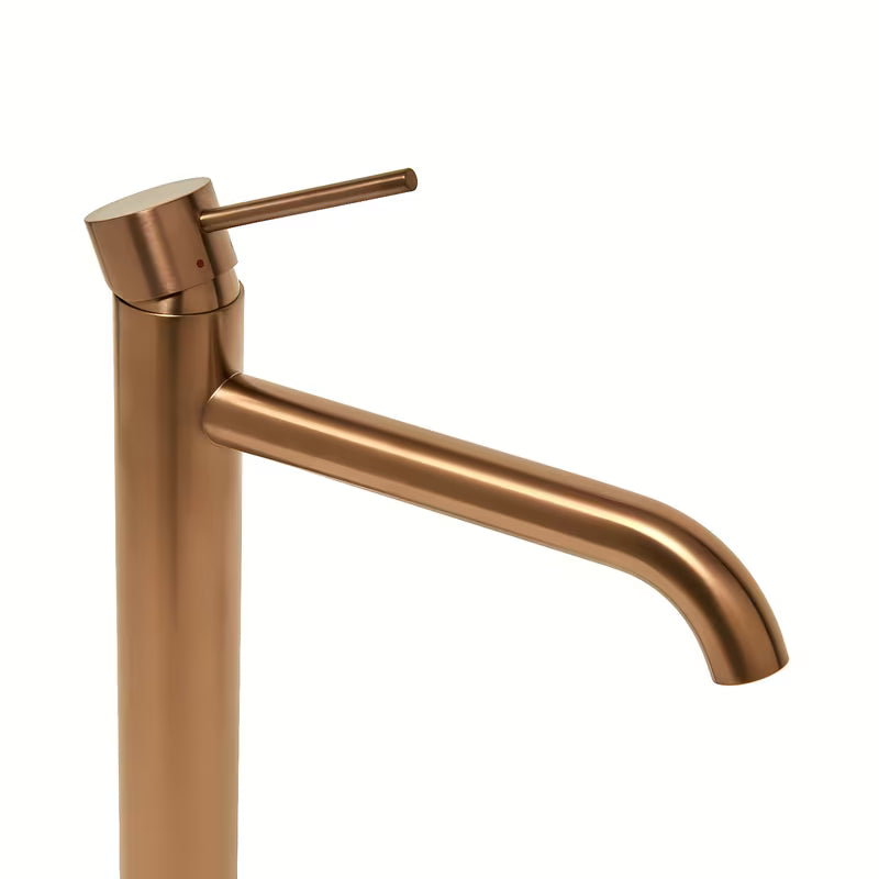Aukšta svirtinis praustuvo maišytuvas SAT Aurum, paviršius – rose gold brushed, apvalaus dizaino