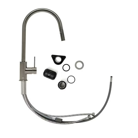 Virtuvinis maišytuvas SAT Aurum su ištraukiamu dušeliu, šlifuoto gun metal apdailos.