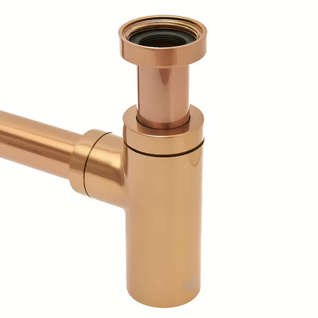 Žalvarinis praustuvo sifonas SAT Aurum, rose gold spalvos, apvalaus dizaino, 32 mm skersmens.