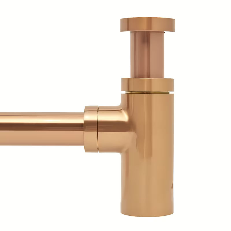 Žalvarinis praustuvo sifonas SAT Aurum, rose gold spalvos, apvalaus dizaino, 32 mm skersmens.