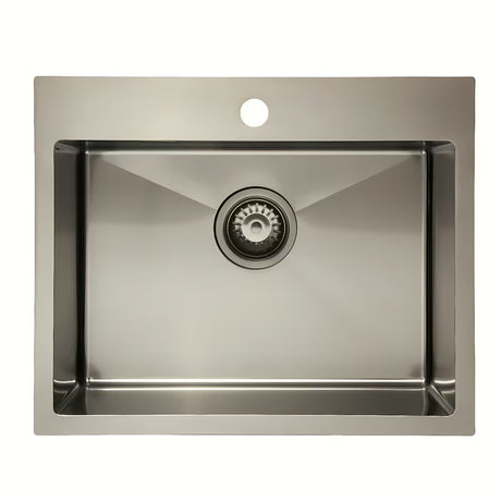 Nerūdijančio plieno virtuvinė vieno dubens plautuvė SAT Aurum gun metal, pro montavimas ant stalviršio , be nusausinimo plokštumos