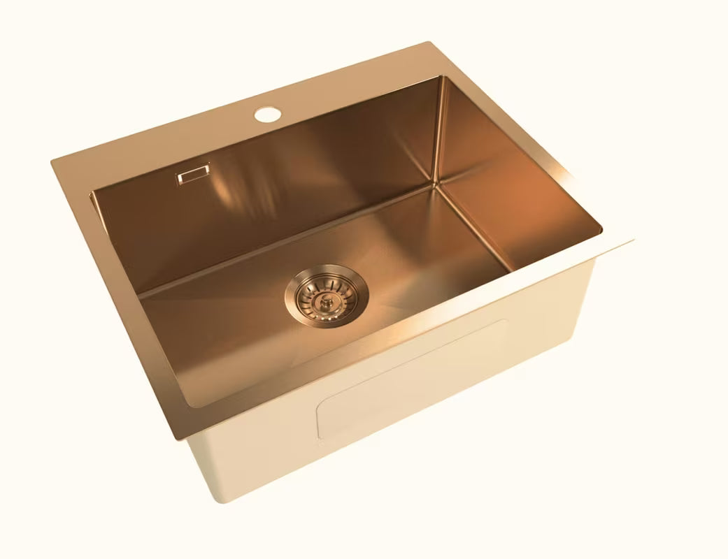 Virtuvės plautuvė SAT Aurum iš šlifuoto nerūdijančio plieno, spalva rose gold, pro montavimas ant stalviršio .