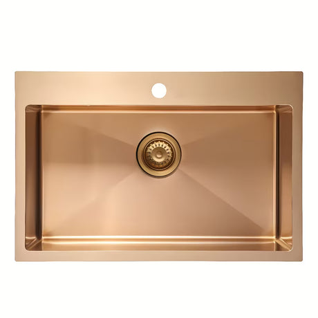 Virtuvinė vieno dubens plautuvė SAT Aurum rose gold iš šlifuoto nerūdijančio plieno pro montavimas ant stalviršio 