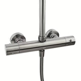 Dušo sistema SAT Aurum su termostatiniu maišytuvu šlifuoto gun metal apdailos, su viršutiniu ir rankiniu dušu.