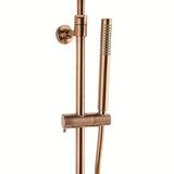 Dušo sistema SAT Aurum su termostatiniu maišytuvu rose gold brushed apdailos, su viršutiniu ir rankiniu dušu.