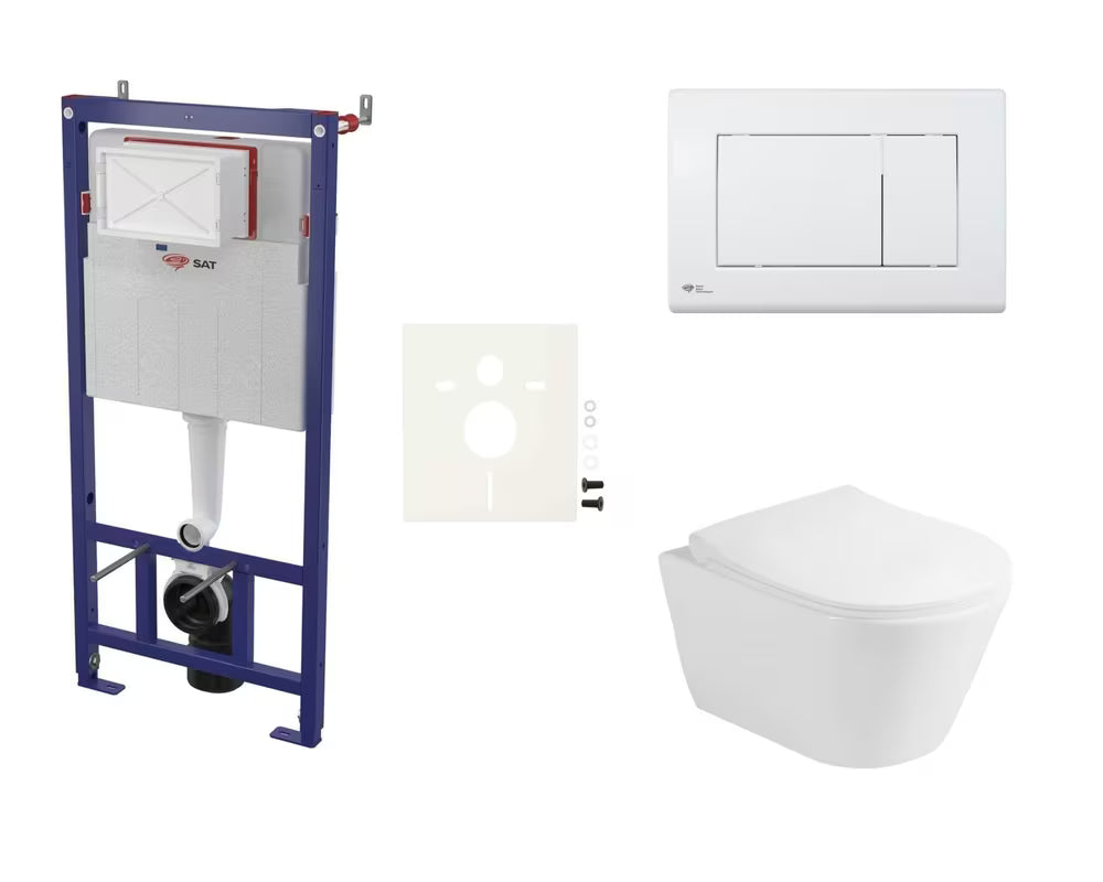 Pakabinami WC komplektas Glacera Ava su bakeliu SAT, nuleidimo mygtuku ir duroplastine sėdyne KLOZETAS