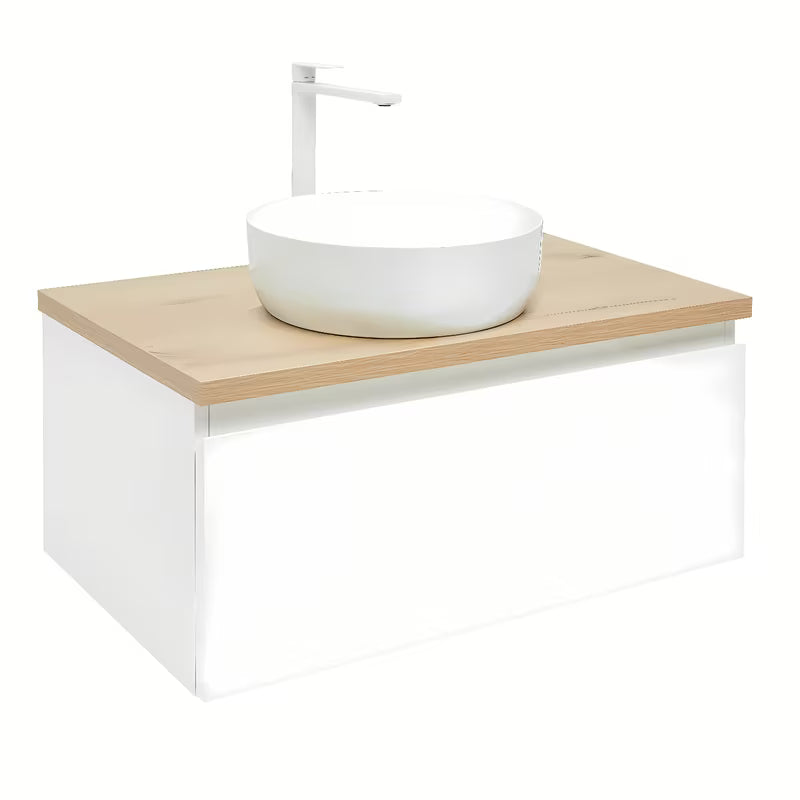 Pakabinama vonios spintelė SAT B-Way 1 79x45x30 cm baltos blizgios spalvos su ąžuolo dekoro stalviršiu
