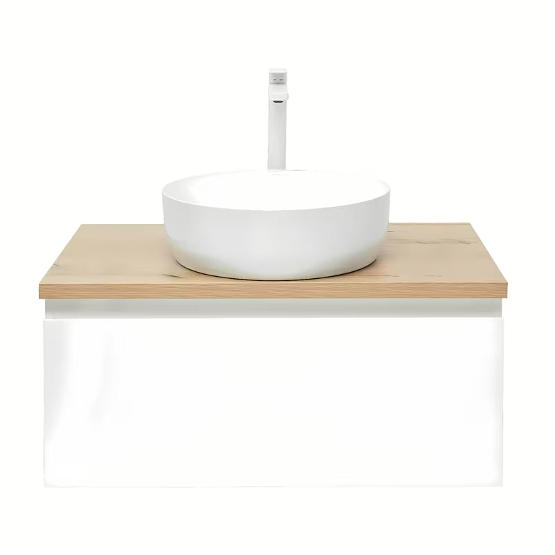 Pakabinama vonios spintelė SAT B-Way 1 79x45x30 cm baltos blizgios spalvos su ąžuolo dekoro stalviršiu