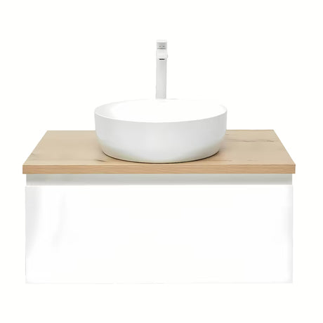 Pakabinama vonios spintelė SAT B-Way 1 79x45x30 cm baltos blizgios spalvos su ąžuolo dekoro stalviršiu