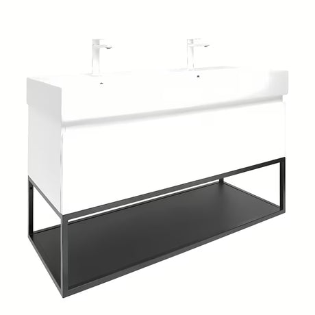 Pakabinama spintelė SAT B-Way s su dvigubu praustuvu, baltos blizgios spalvos, 119x45x30 cm