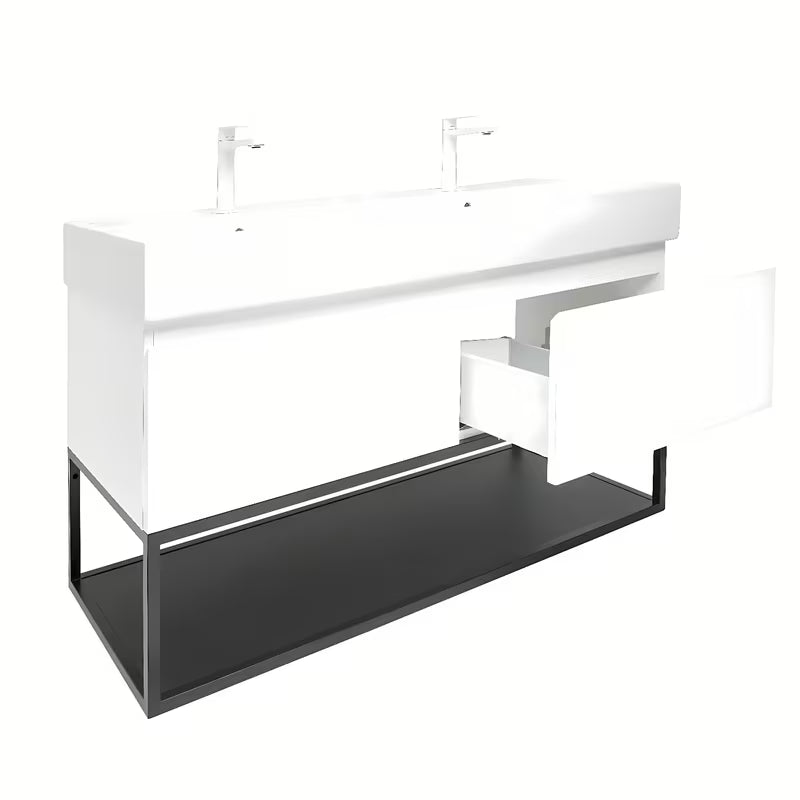 Pakabinama spintelė SAT B-Way s su dvigubu praustuvu, baltos blizgios spalvos, 119x45x30 cm