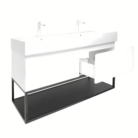 Pakabinama spintelė SAT B-Way s su dvigubu praustuvu, baltos blizgios spalvos, 119x45x30 cm