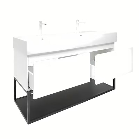 Pakabinama spintelė SAT B-Way s su dvigubu praustuvu, baltos blizgios spalvos, 119x45x30 cm