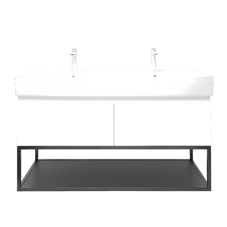 Pakabinama spintelė SAT B-Way s su dvigubu praustuvu, baltos blizgios spalvos, 119x45x30 cm