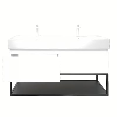 Pakabinama spintelė SAT B-Way s su dvigubu praustuvu, baltos blizgios spalvos, 119x45x30 cm