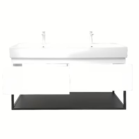 Pakabinama spintelė SAT B-Way s su dvigubu praustuvu, baltos blizgios spalvos, 119x45x30 cm