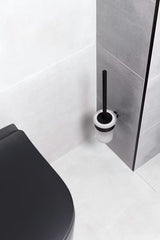 Sieninė WC šepetys SAT B-Way R matinės juodos spalvos, apvalaus minimalistinio dizaino.