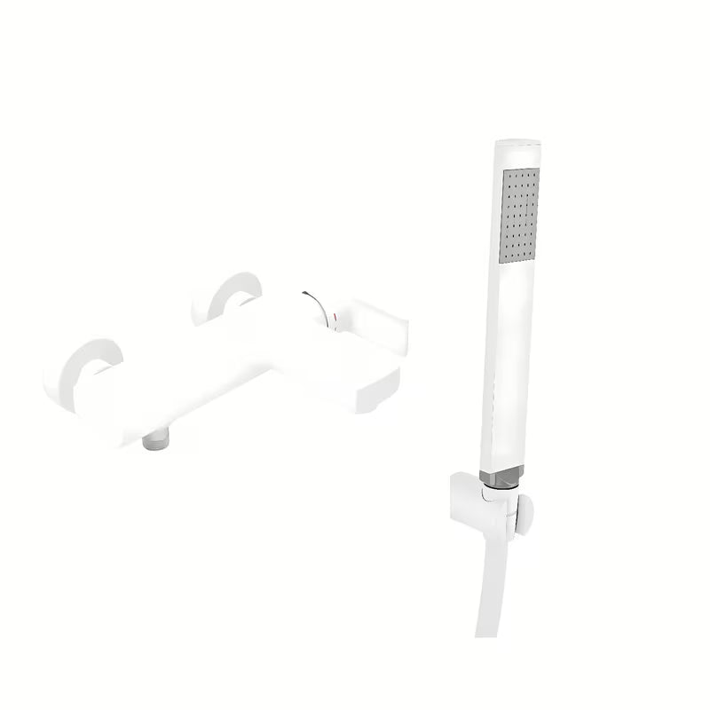 Matinės baltos spalvos svirtinis vonios maišytuvas SAT B-Way s su vonios komplektu pro montuoti ant sienos.