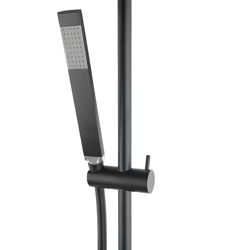 Dušo komplektas SAT B-Way matinės juodos spalvos, su rankiniu dušeliu, stovu su reguliuojamu laikikliu ir 1,5 m žarna.