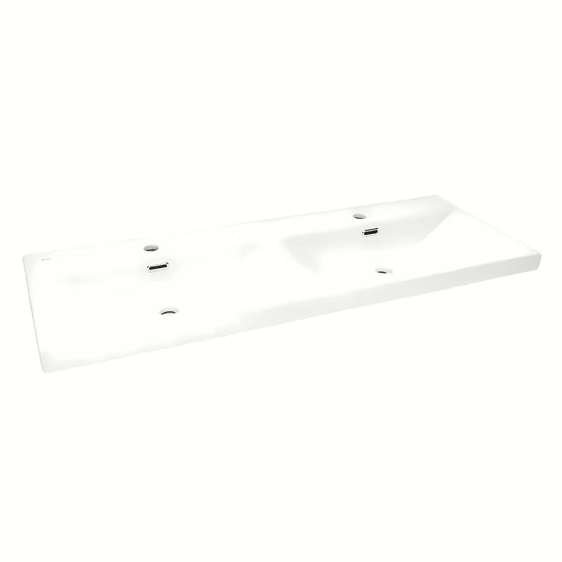 Baldinis dvigubas praustuvas SAT B-Way 121x46 cm, matinės baltos spalvos, su dviem angomis pro maišytuvui