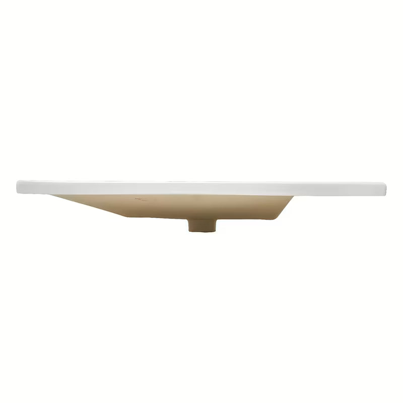 Baltas keraminis baldinis praustuvas SAT B-Way 81x46 cm, su daiktų pasidėjimo zona dešinėje ir anga pro maišytuvui centre.